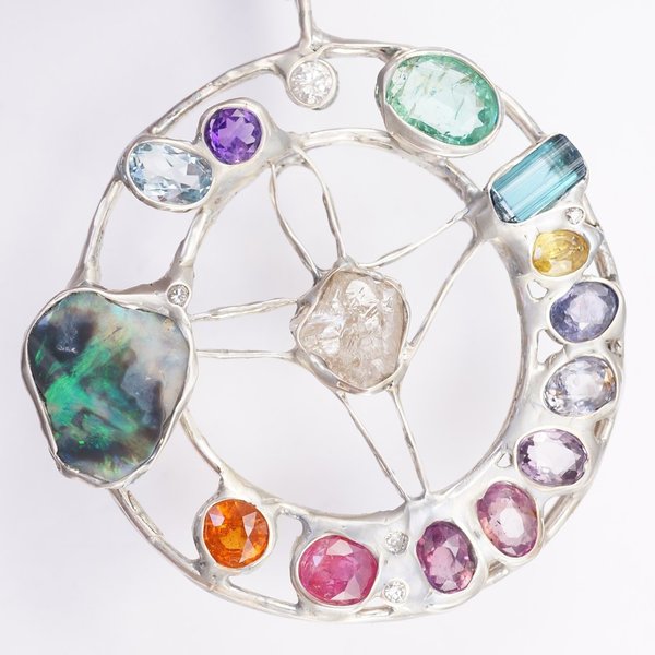 Opal Sapphire Emerald Ruby Diamond Pendant