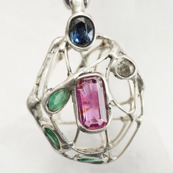 Saphir Smaragd Kunzit Diamant Amulett