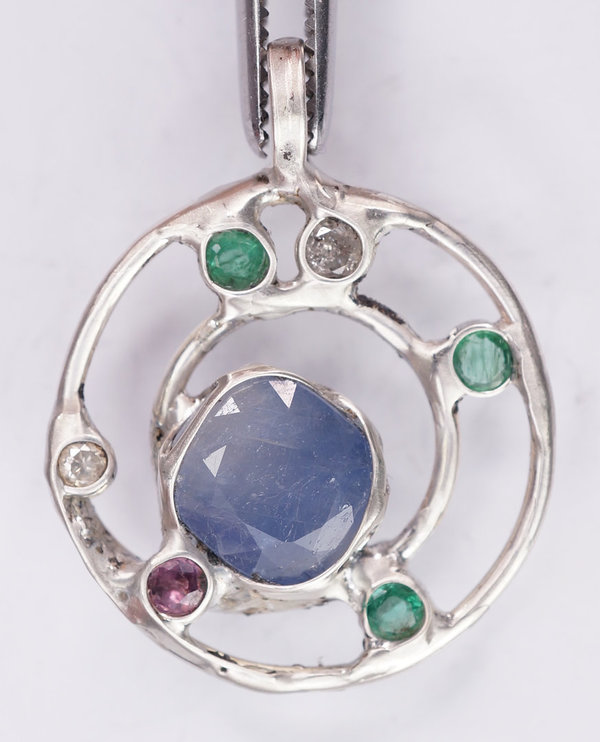 Sapphire Emerald Ruby Diamond Pendant
