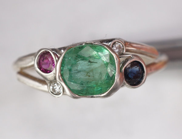 Emerald Ruby Sapphire Diamond Ring