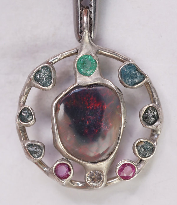 Opal Emerald Ruby Diamond Pendant