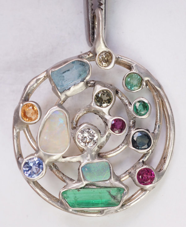 Opal Sapphire Emerald Ruby Diamond Pendant